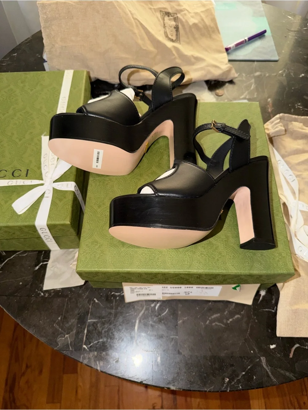 Women’s Gucci Heeled Platform Sandals with Interlocking Double Cutout G